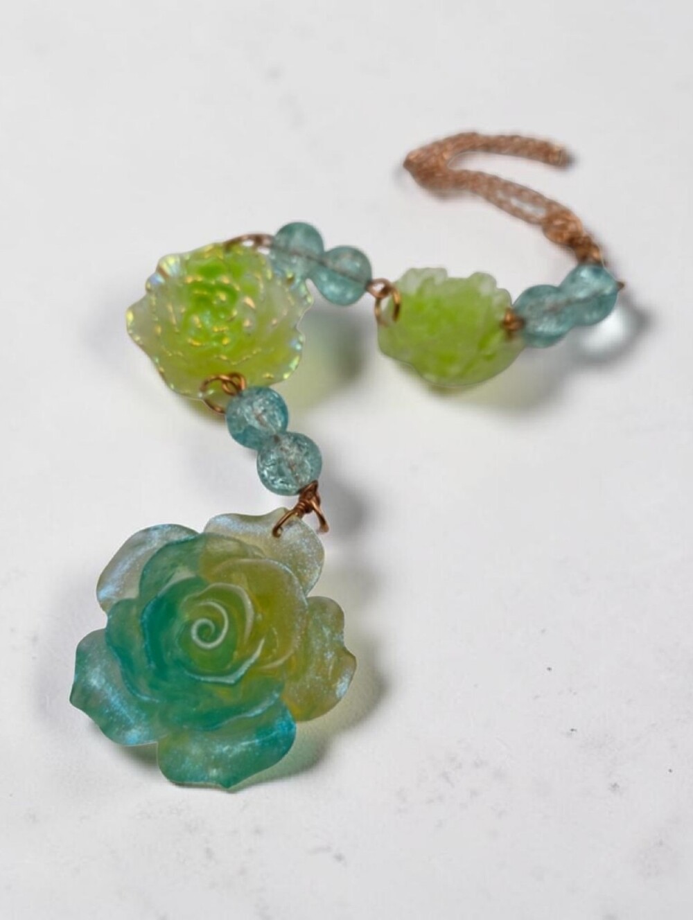 Handmade Floral car charm with Blue and Green accent